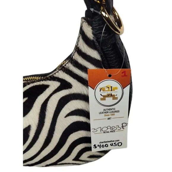 Charlie Leather Belluccina Black & White Zebra Print Small Shoulder Bag - NWT - Picture 10 of 15